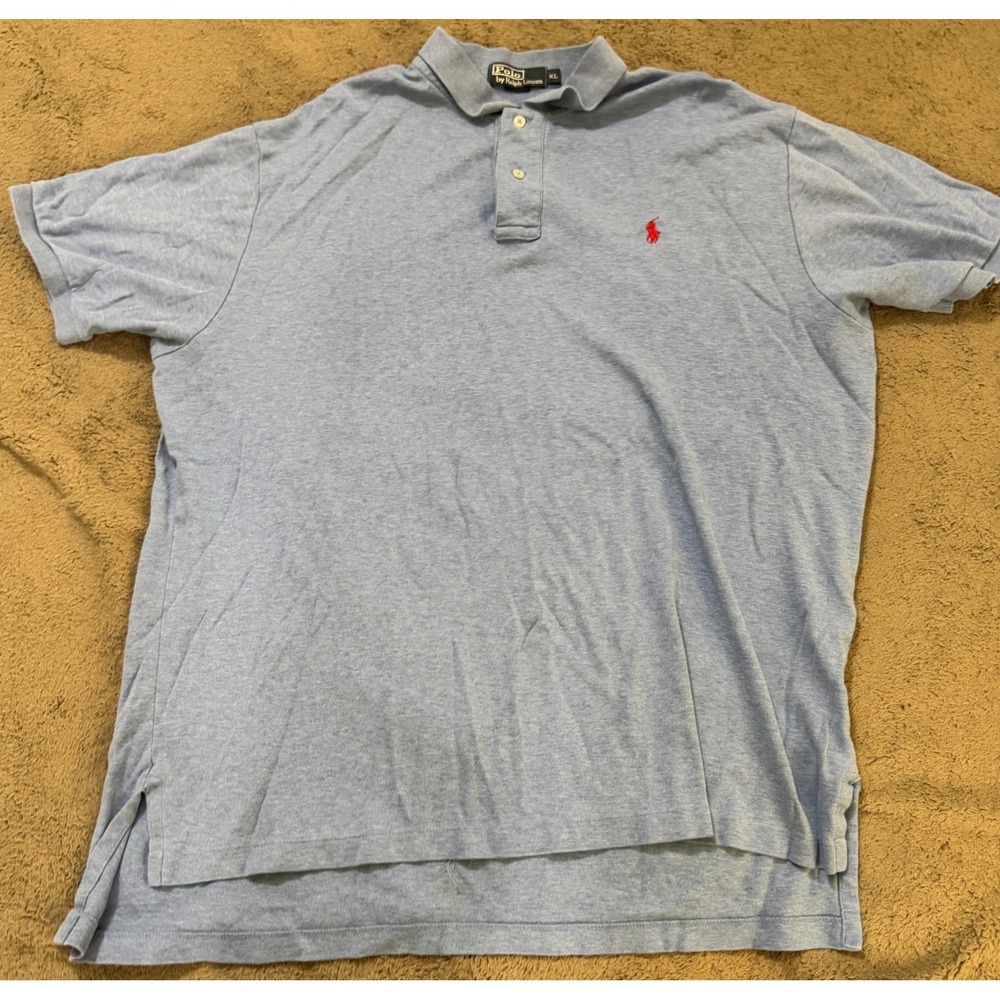 Polo Ralph Lauren Polo Shirt Mens XL Light Blue Red Pony 2 Button Short Sleeve